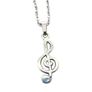 New Treble Clef Pendant Necklace With 18" Stainless Chain Music Musician Jewelry
